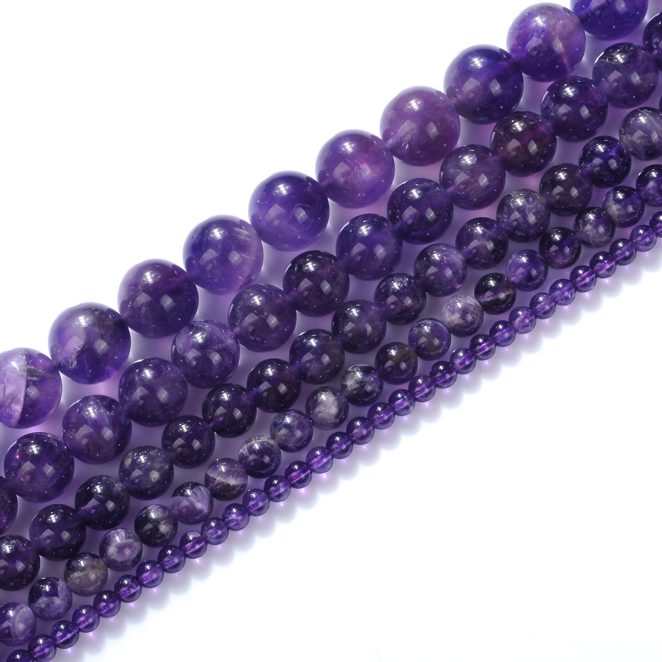 

AAAA Quality Natural Purple Crystal Amethysts Round Loose Stone Ball Beads 15" Strand 2-14mm for DIY Jewelry Making bracelet