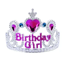 Розовый горный хрусталь Принцесса Тиара на день рождения Дети пластиковый обруч для головы Hairband с расческой девушки короны и диадемы аксессуары для волос