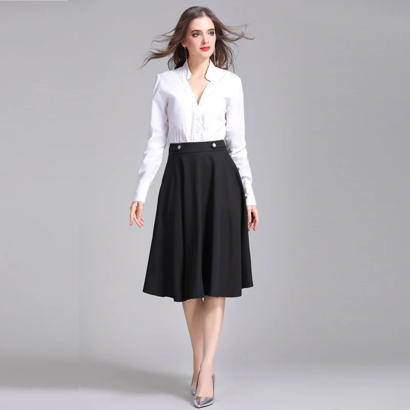 Autumn Winter Women Elegant Pleated Midi Long Skirts Female High Waist ...