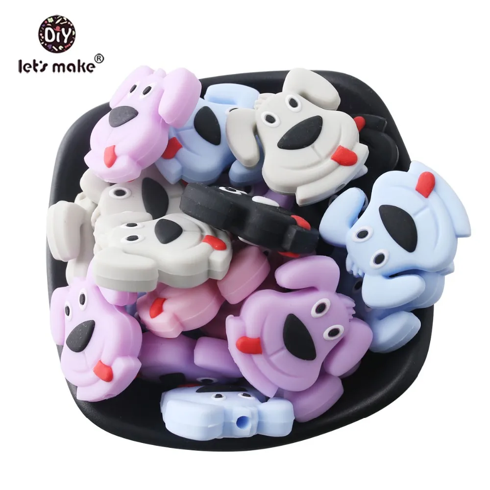 Let's Make 10pcs Silicone Pug Dog Beads Food Grade Chew Silicone Animal