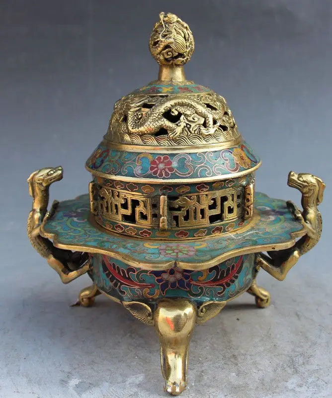 Chinese Cloisonne Enamel Bronze Dragon Beast elephant incense burner | Дом и сад