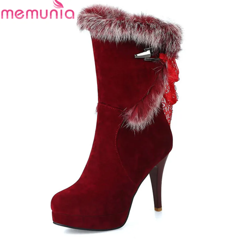 

MEMUNIA 2020 new arrival boots women short plush winter boots lacp up with buckle ankle boots platform high heels party shoes