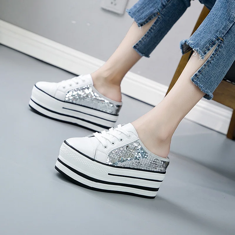 Augmenté Dame Femmes Slip D'été Marque Chaussures Coins À Gliter Mode on Jorrkrrix Blanc Compensées Formateur 2019 Semelles iPZwTXuOk