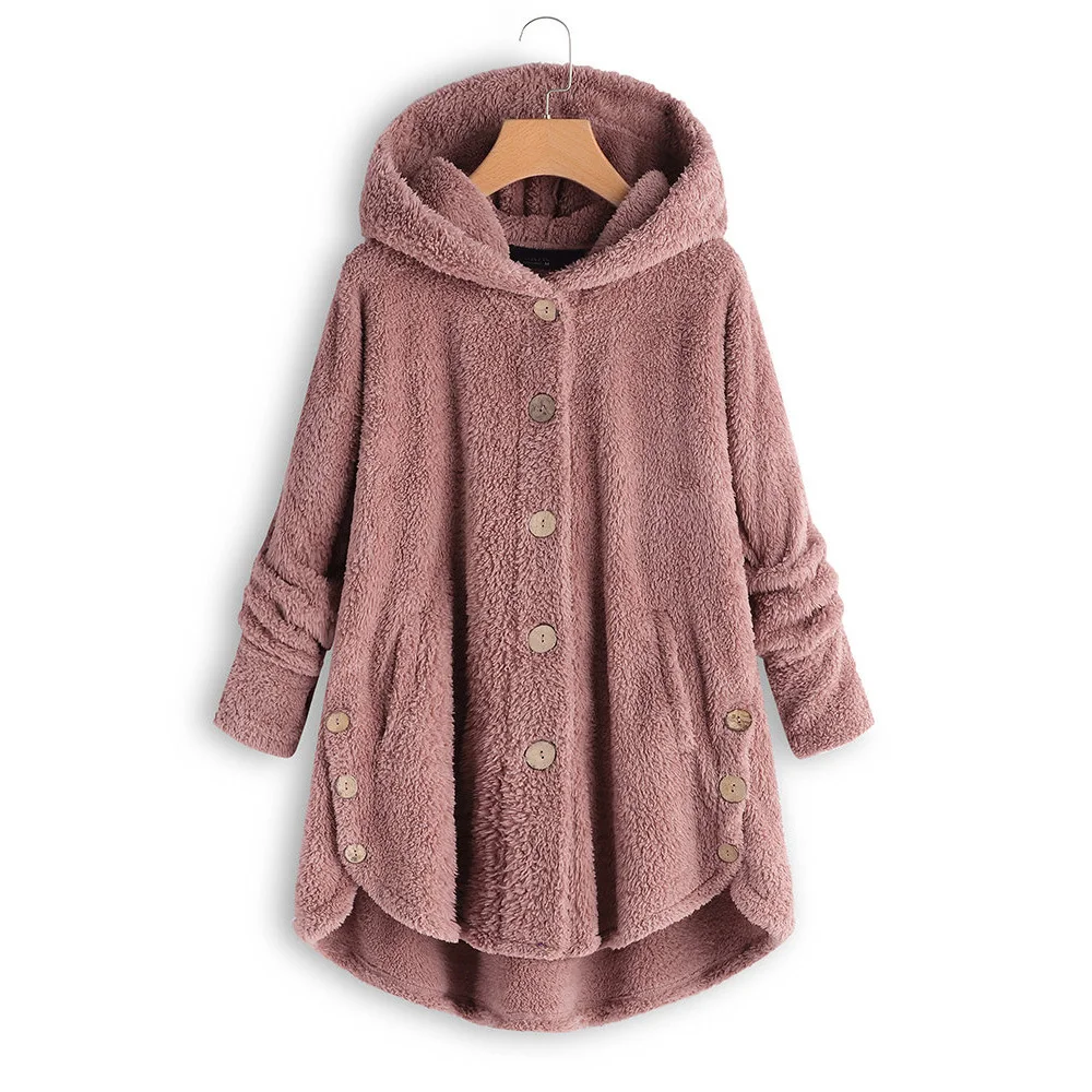 Most effective  Winter Warm Coat Women Fashion Casual Loose Button Single-breasted Fleece Hooded Coat Ladies Outwea