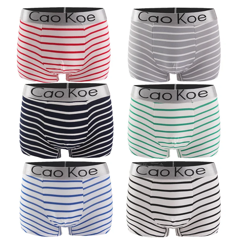 

6 PCS Male Panties Cotton Men's Underwear Boxers Breathable Man Boxer Stripe Solid Underpants Comfortable Brand Shorts