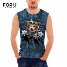 FORUDESIGNS/кавайный 3D джинсовый мужской топ на бретелях с принтом кота и собаки, мужской летний жилет без рукавов с круглым вырезом, Мужская одежда, топы на бретелях для бодибилдинга
