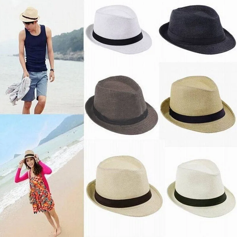 Sun Hat 2019top Unisex Trilby Gangster Cap Beach Sun Straw Hat Band Sunhat g90701
