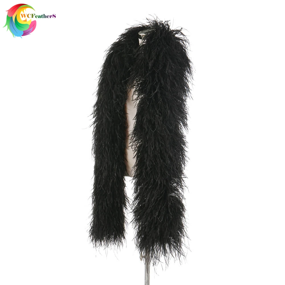 

2 meters High quality 10ply Dyed Black Ostrich feather shawl width 28-30cm feather boa Wedding Party Performance decoration