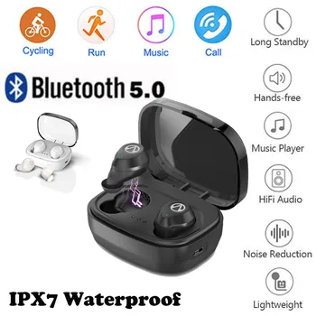 

Bluetooth 5.0 Headset TWS Wireless Earphones Mini Earbuds Stereo Earphones IPX7 Dual Microphone and Charging box