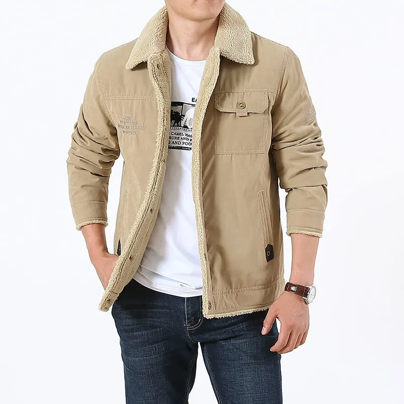 KHAKI ASIA SIZE Новые Зимние поступления куртки из хлопка и флиса, куртки и пальто, парки, повседневные Модные брюки в стиле милитари, куртки, пальто в деловом стиле - Цвет: KHAKI ASIA SIZE