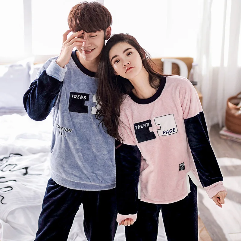 

JINUO New Arrival Winter Young Couples Flannel Thicken Pajama Sets Lovers Cartoon Wind Casual Warm Soft Homewear Sleepwear