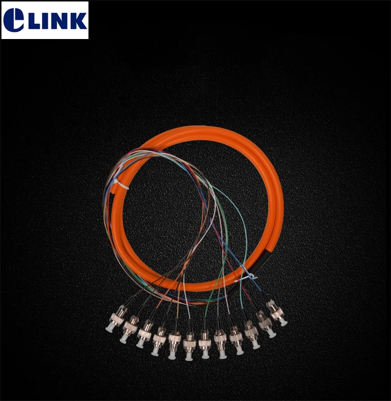 ST bundle pigtails 12 fiber 1.5M MM 62.5/125um optical fiber cable with orange outer jacket A class ferrule 12core factory ELINK