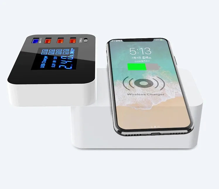 

QC3.0 USB Charging Display 5USB TYPE-C Mobile Phone Charger wireless QI Fast Charger For iPhone XS Max X XR 8 Samsung Note 9 S9