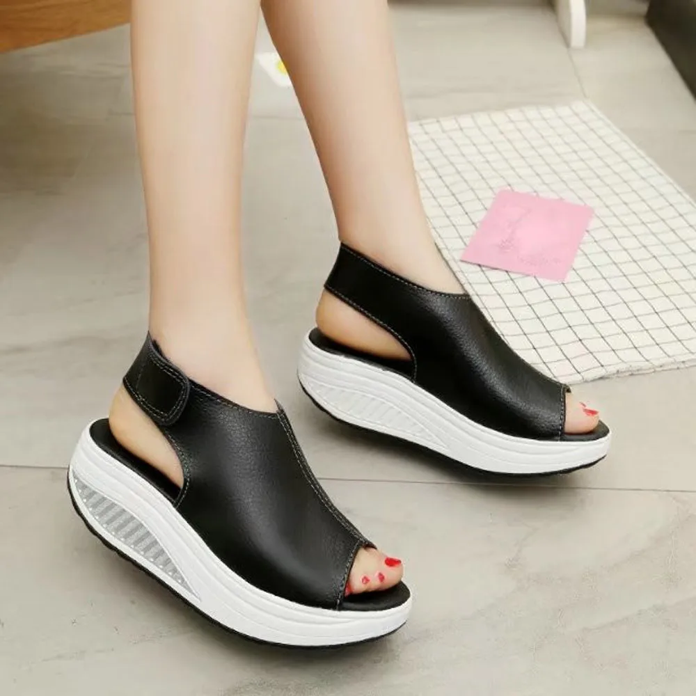 

YOUYEDIAN sandalias mujer 2018 cuero Fashion Women Shake Shoes Summer Sandals Thick Bottom Higt Heel Shoes #w30