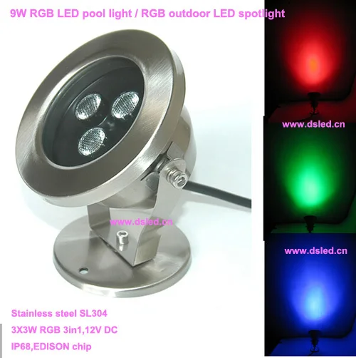 IP68 нержавеющая сталь высокомощный наружный 9 Вт RGB Светодиодный прожектор 12 В