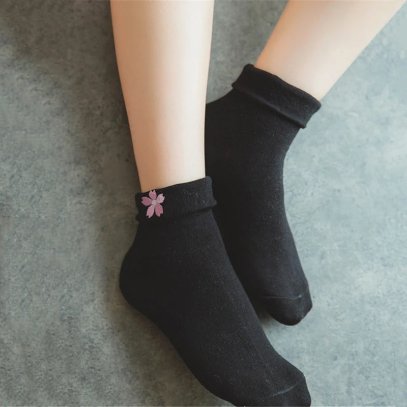 

Free Size Japanese style Solid Sock Black White Pink Kawaii Cherry blossoms Anklet Four Seasons Sokken Cosplay Cute Calcetines