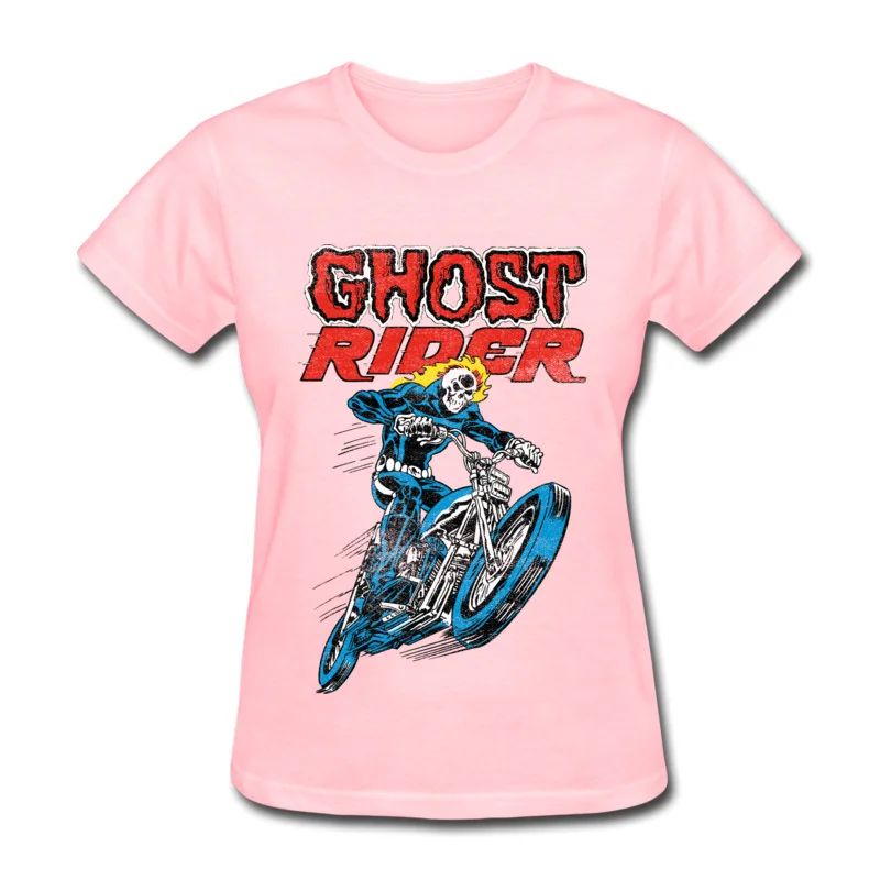 Comics Ghost Rider T Shirt New Coming Summer Autumn Short Sleeve Crewneck Tops T Shirt Cotton Fabric Women Summer Clothing Shirt Ghost Rider pink