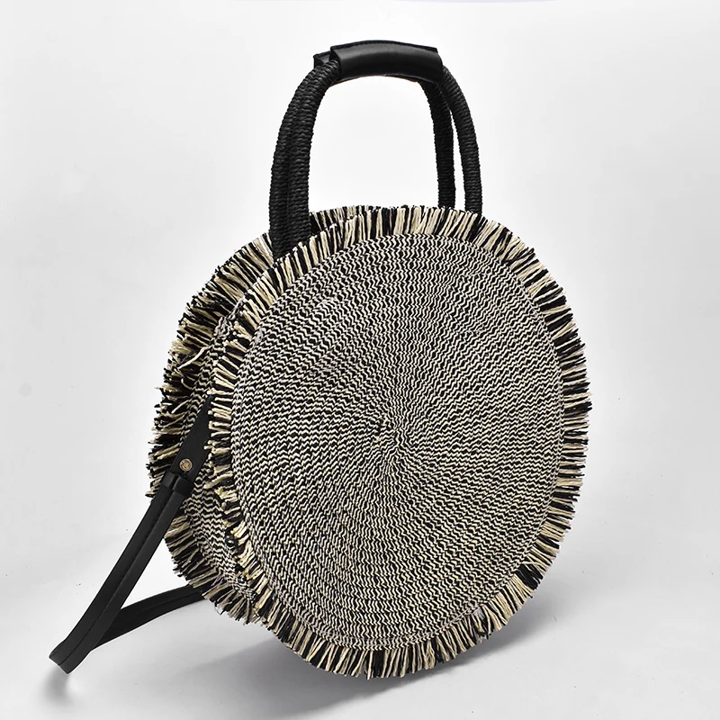 2019 Round Tassel Handbag Straw Bag Women Beach Woven Bag Tote Fringed Beach Woven Shoulder Travel Bag Rattan Bag