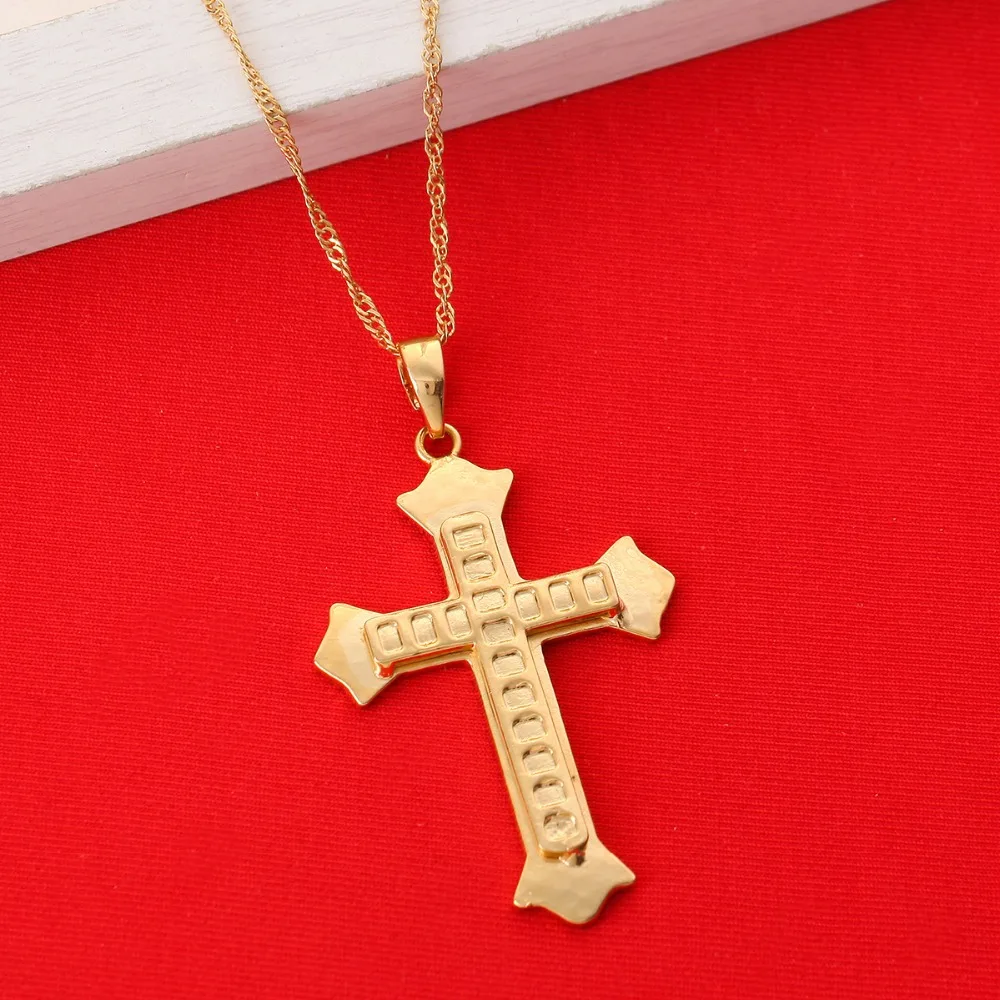 Cross Necklace Pendant Christian Jewelry Bible Lords Prayer Gold Color