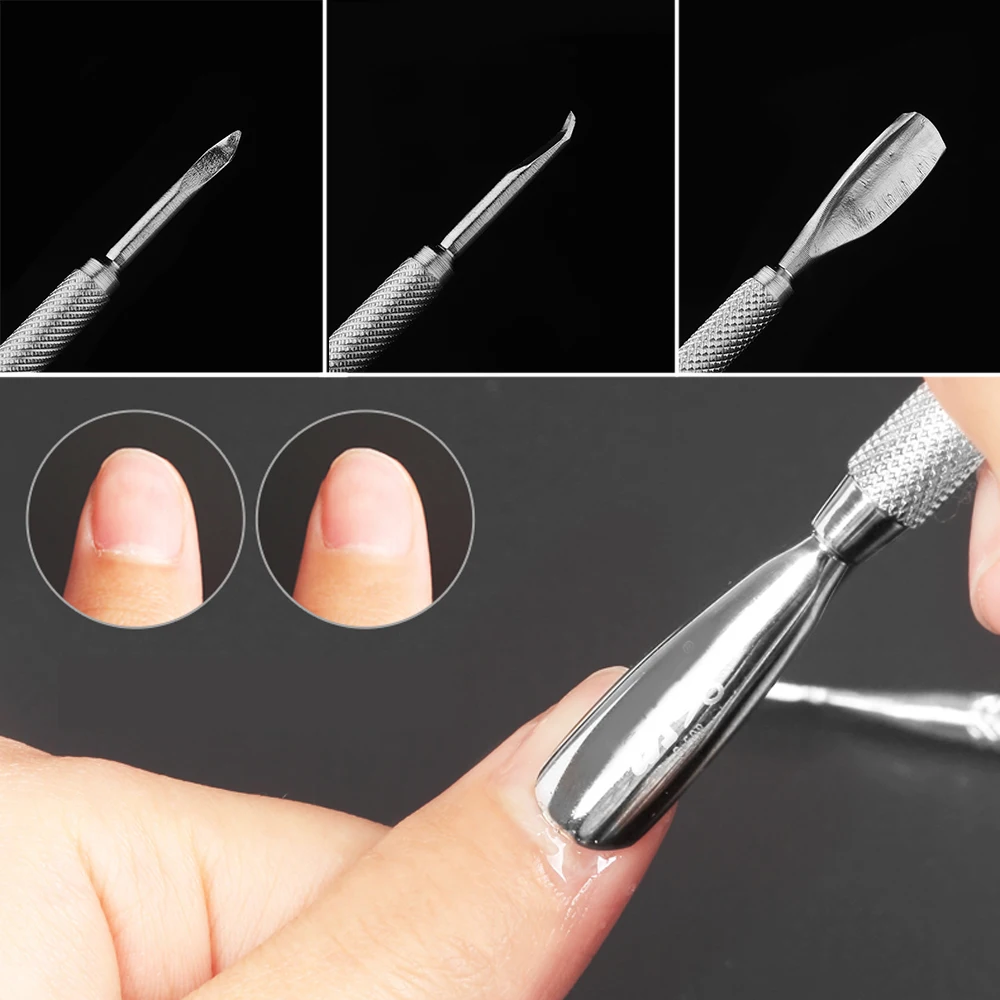 1PC 2 Sides Silver Stainless Steel Nail Cuticle Pusher Spoon Manicure