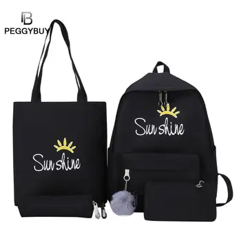 

4pcs/set Composite Bags Women Letter Mochila Canvas Backpack Travel Rucksacks Leisure Backpacks For Teenage Girls School Bagpack