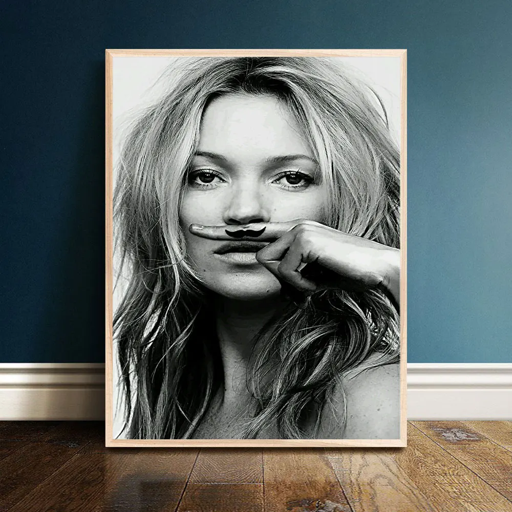 Kate Moss mousache, модный плакат, холст, художественные принты, супермодель, женские Портретные принты, А4, настенные художественные картины для декора гостиной