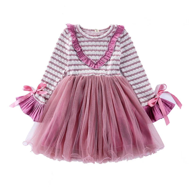 

Spring Autumn Girls Dress Casual Style Striped Princess Dress Long-sleeve Mesh Dresses Children Clothing Girls Party Dress CA135