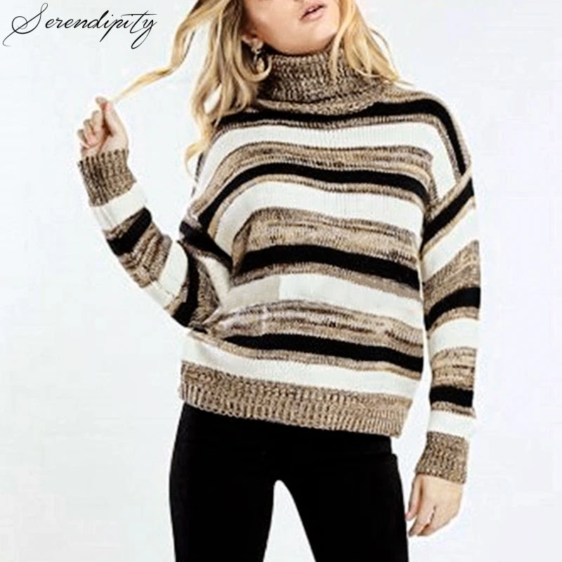 

SRDP Casual Stripe Sweater Winter 2019 Turtle Sweaters Jumper Pullovers Plus Size Sweater Knitted Sweater Knitwear