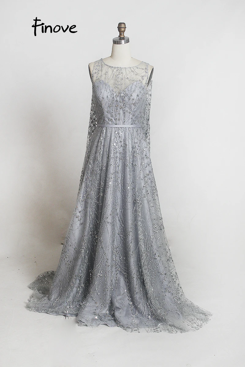 Finove Prom Dresses Long 2020 Robe De Soiree Wine Red Reflective Dress Sequined Elegant O Neck A Line Formal Party Woman Dress