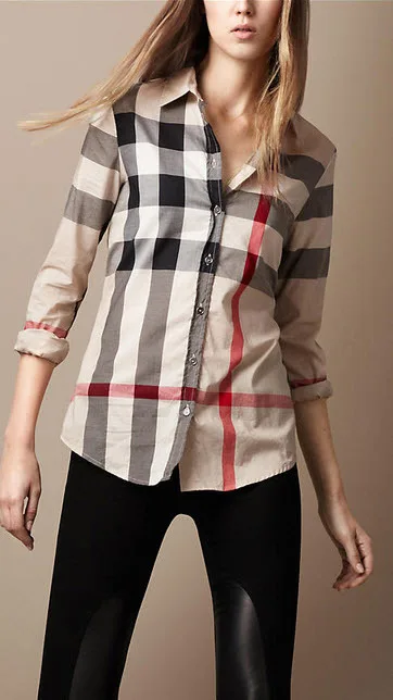 Plus size Women Spring/Autumn 2014 British Style Long sleeve Turn Down Collar Shirt Plaid Blouse OL Slim blusas femininas |