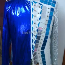 Модная мужская синяя верхняя одежда с блестками, костюм для певицы, диджея, наряд DS, одежда для сцены, куртка, костюмы, Блейзер, боди, для ночного клуба, шоу