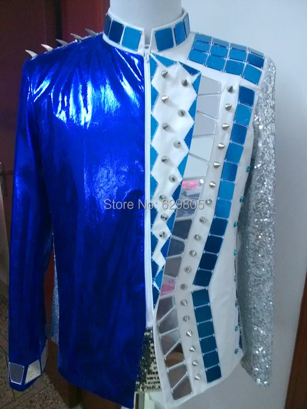 Модные мужские синий блестки Верхняя одежда костюм певец DJ DS наряд Одежда для сцены куртка Костюмы Блейзер боди Ночной клуб шоу