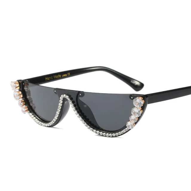 2021 Crystal  Trendy Half Frame Rimless Cat Eye Sunglasses Sun Glasses Womens Sunglasses Brand Designer Rhinestone Sunglasses 2