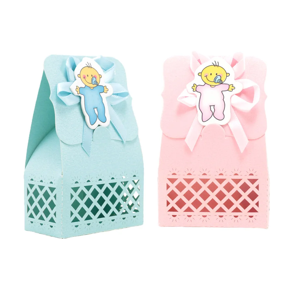 

12pcs/set Hot Sale Baby Girl And Boy Candy Box Blue Pink DIY Cute Gift Bag Paper for Baby Shower Party Decoration