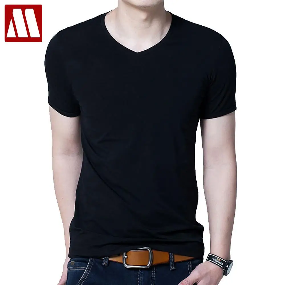 Male solid color T Shirts men's V neck under shirt fashion Slim Fit T ...