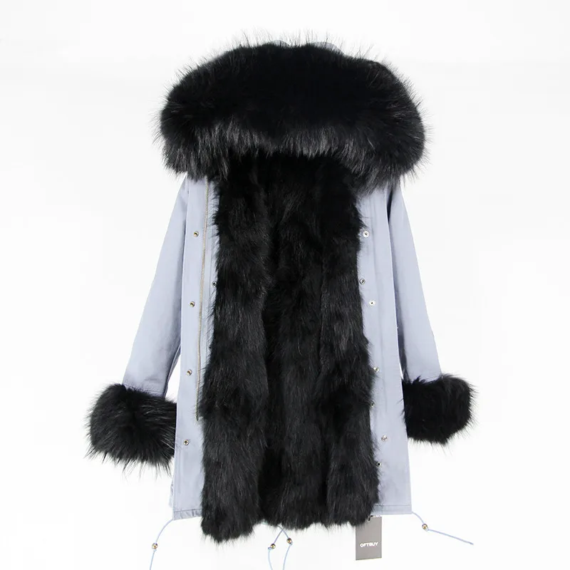 OFTBUY 2019new parkas зимняя куртка женская парка натуральный мех пальто натуральный большой енот меховой воротник Лисий меховой вкладыш - Цвет: grey coat