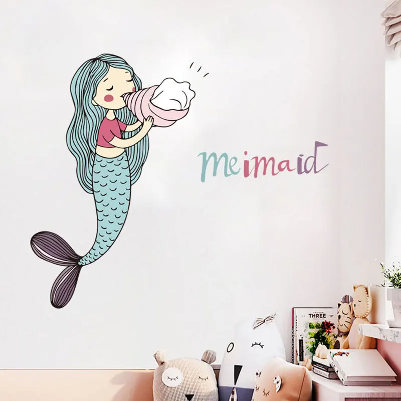 

Cartoon Mermaid Princess Wall Sticker for Kids Room Baby Bedroom Decor Removable Wallpaper Wall Art Decals DIY Home Decor