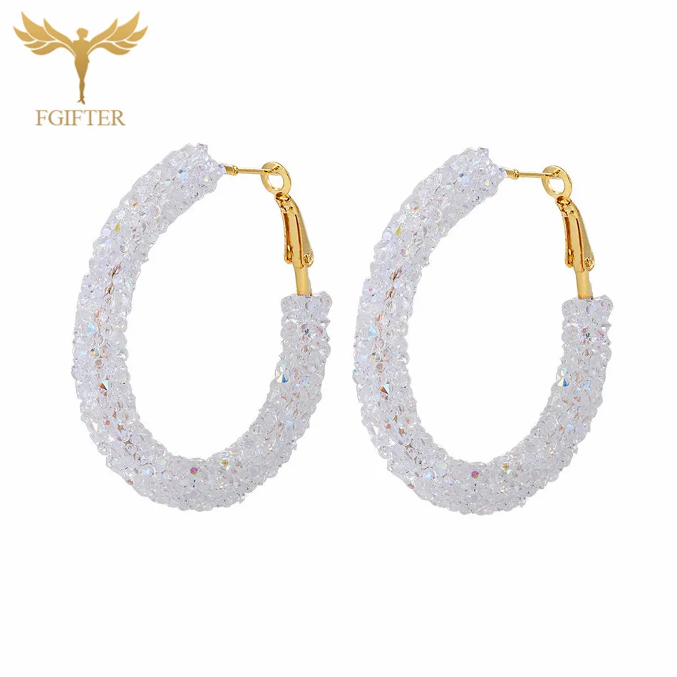 Модные блестящие белые стразы, Золотые серьги-кольца для женщин и девушек, простые геометрические большие круглые серьги с австрийским кристаллом, ювелирные изделия