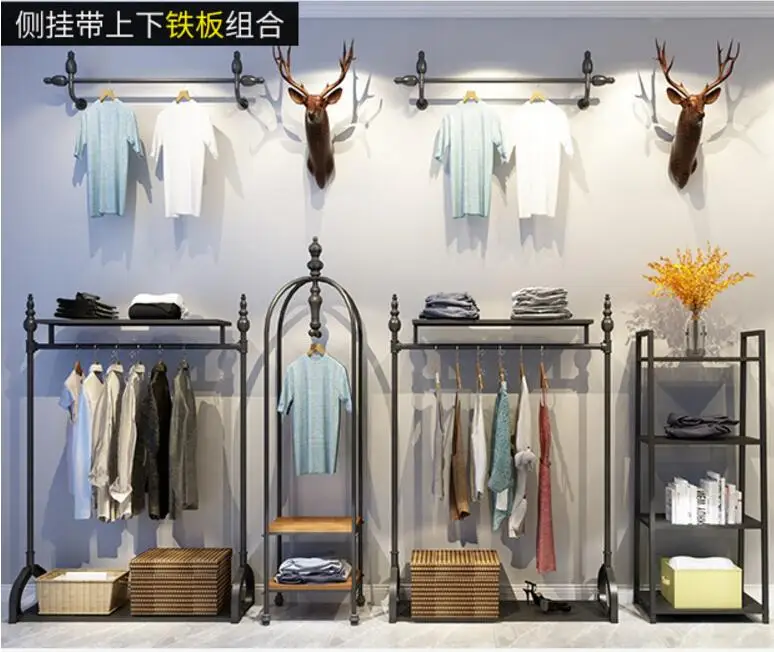 Loja de roupas стойка, стойка для ретро, Loja de roupas femininas, roupas prateleira de parede
