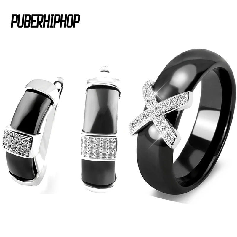 

2018 New Elegant Princess Women Jewelry Set Zircon Cubic Ceramic Rings Earrings Jewelry Set For Women Bridal Wedding Party