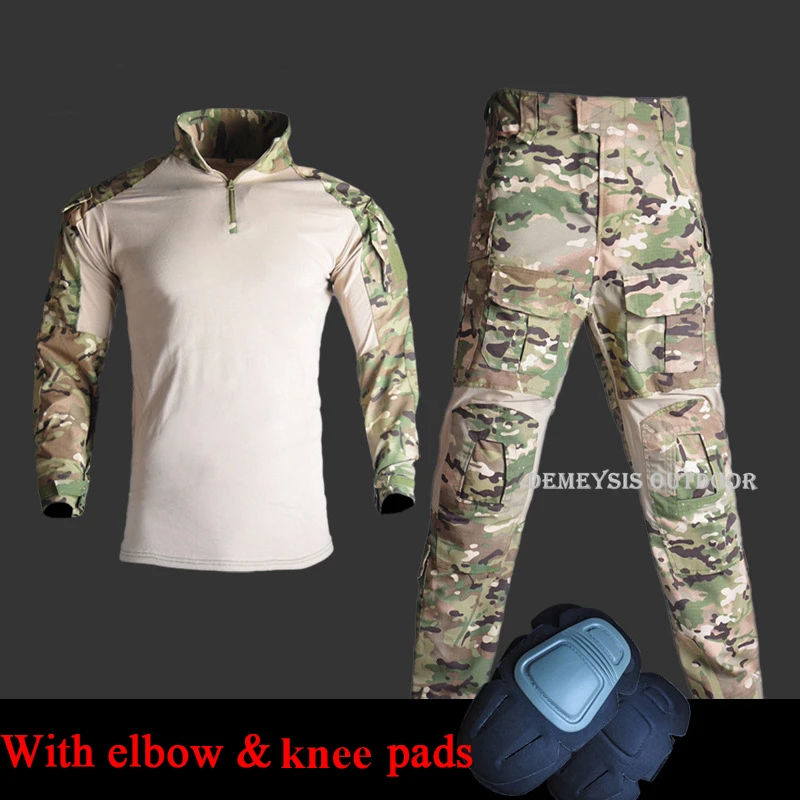 Верхняя одежда тактические рубашки и брюки с налокотниками и наколенниками страйкбол Пейнтбол Охота Униформа Военная стрельба одежда