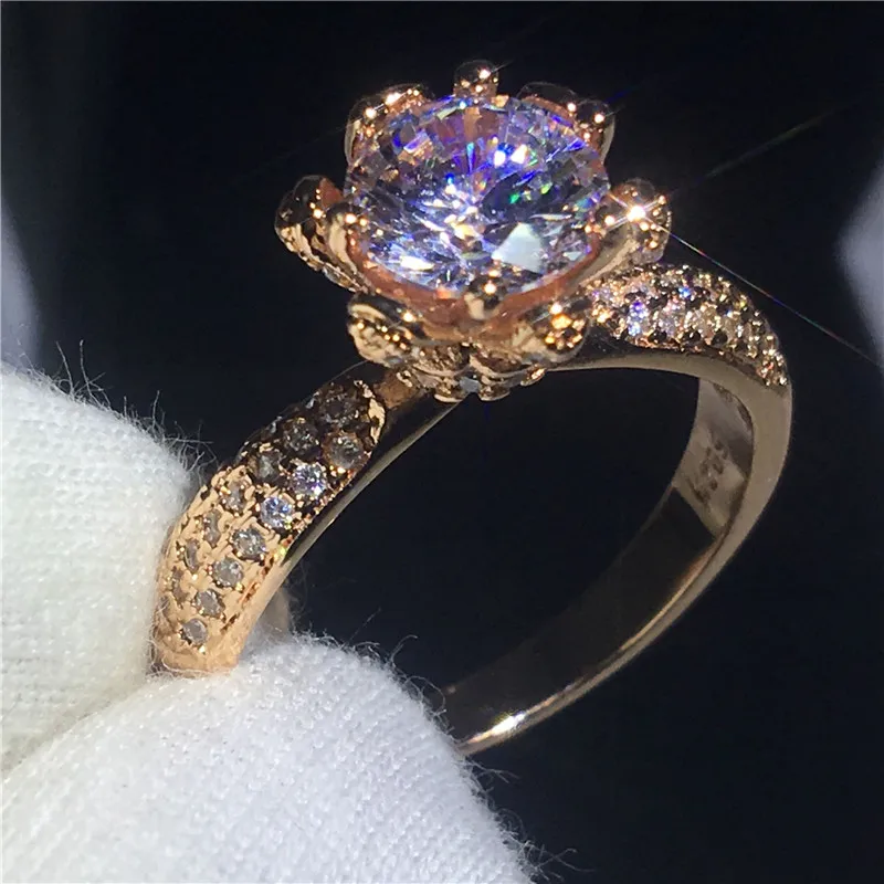 Choucong модный набор колец с цветами, 3ct, прозрачный 5А, циркон, Cz, розовое золото, заполнено 925 серебром, обручальное кольцо, кольца для женщин, подарок - Цвет основного камня: 2