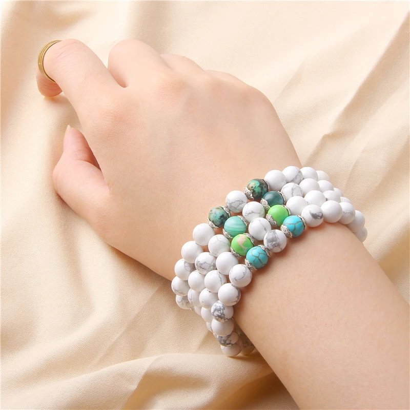 

Natural White stone beads Bracelet friendship Woman Female Charm bracelets Yoga mala Bracelets couples party jewelry bracelet