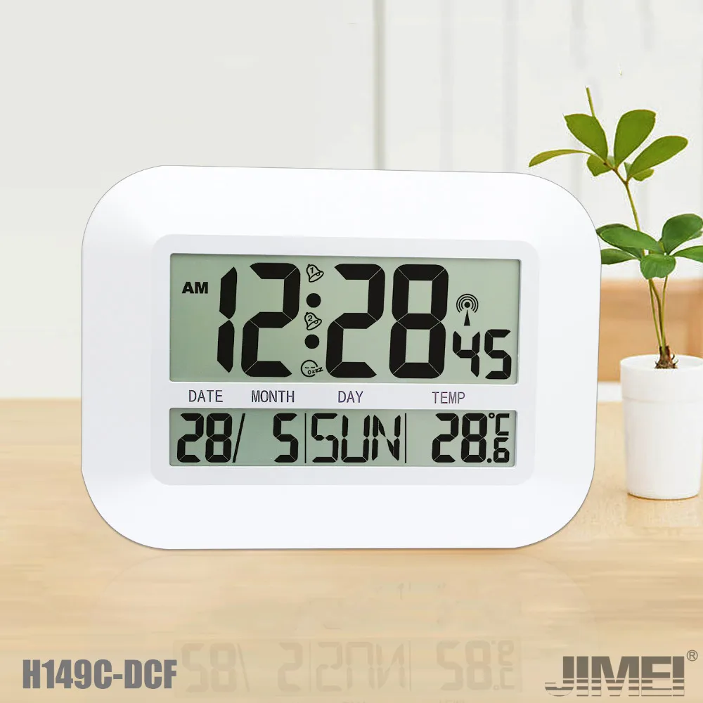 Online Reloj de pared MESA Digital JIMEI H149C DCF Reloj de pared controlado por Radio con alarma despertador calandra de temperatura para uso doméstico
