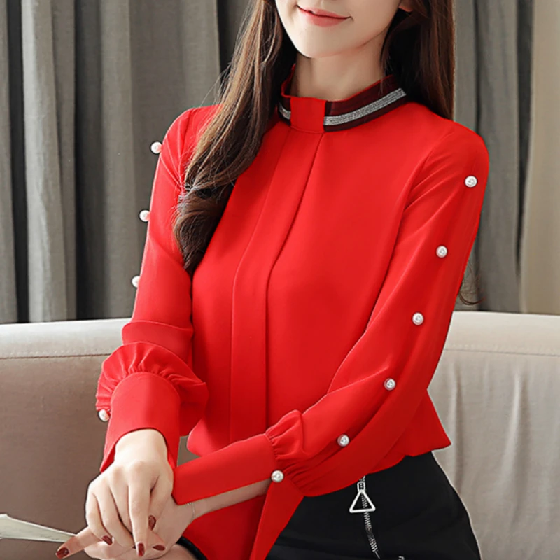 

Fashion women blouses red chiffon blouse shirt female office lady blouse womens tops and blouses long sleeve women shirts A979