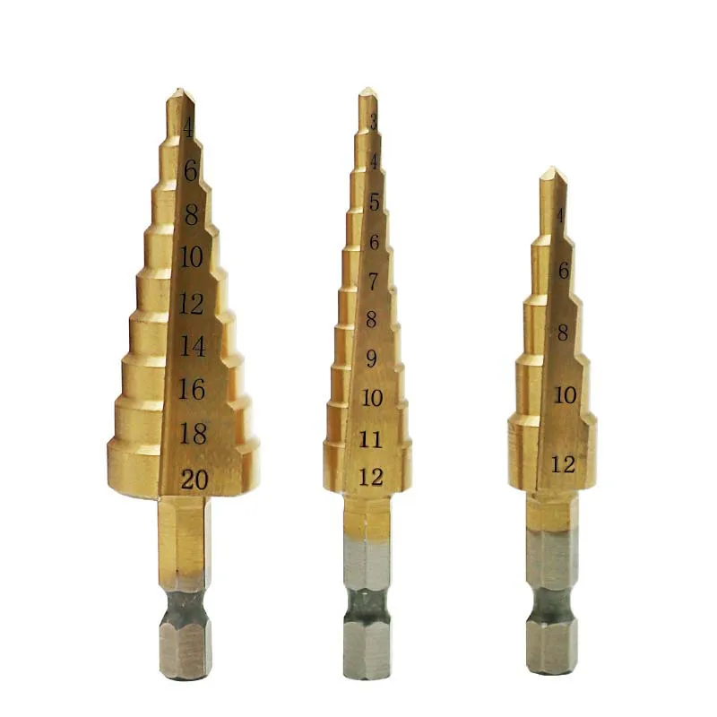 3pcs 3-12mm 4-12mm 4-20mm Titanium Step Drill Bits HSS 4241 Power Drills Tools