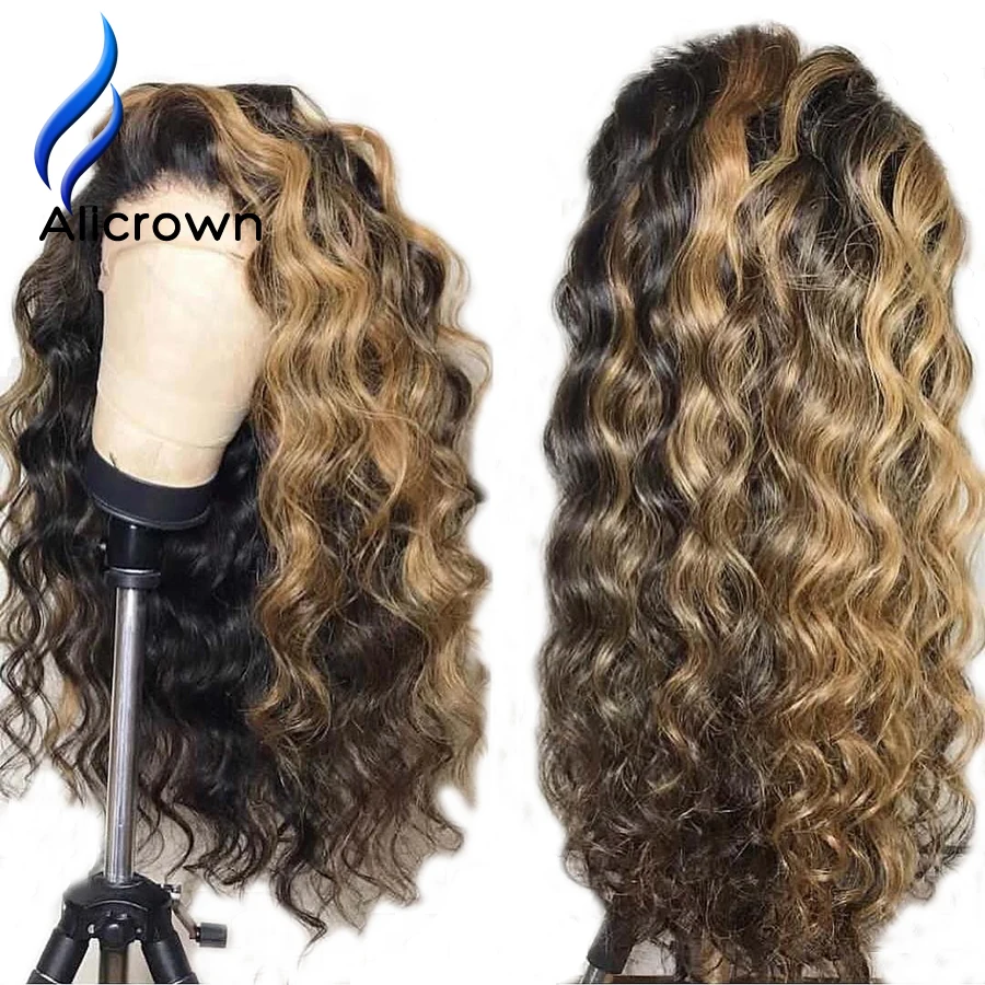 

Alicrown Ombre lace Front Human Hair Wigs With Baby Hair Brazilian Remy Hair 13*4 Curly Lace Front Wigs Bleached Knots