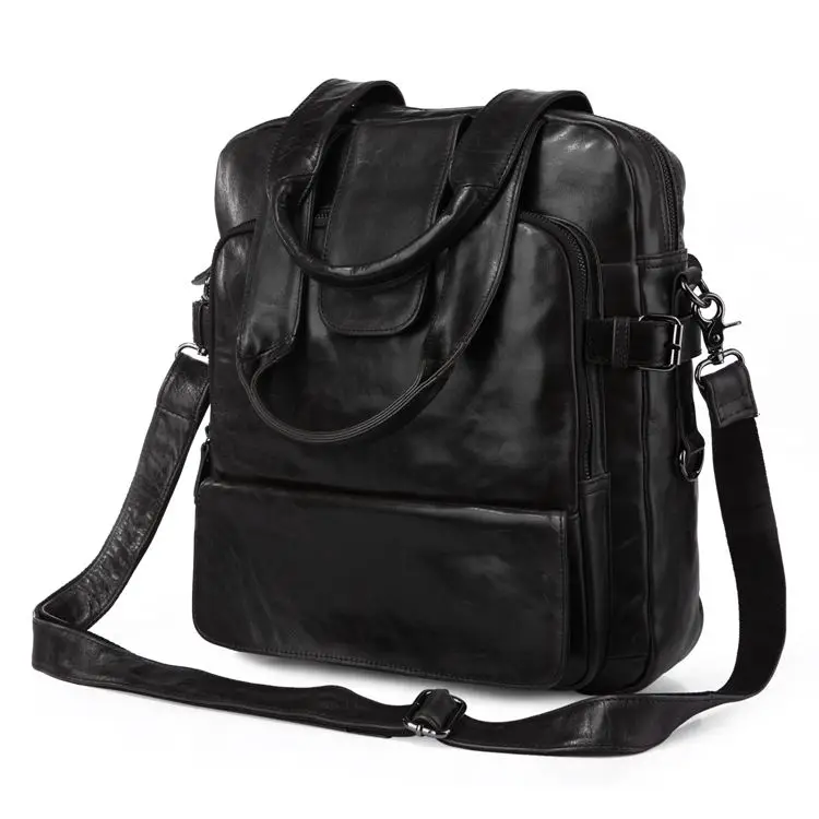 Augus Genuine Leather New Fashion Handbag Grey Color Multifunctional Messenger Bag Crossbody Bag Men Shoulder Laptop Bag 7065J