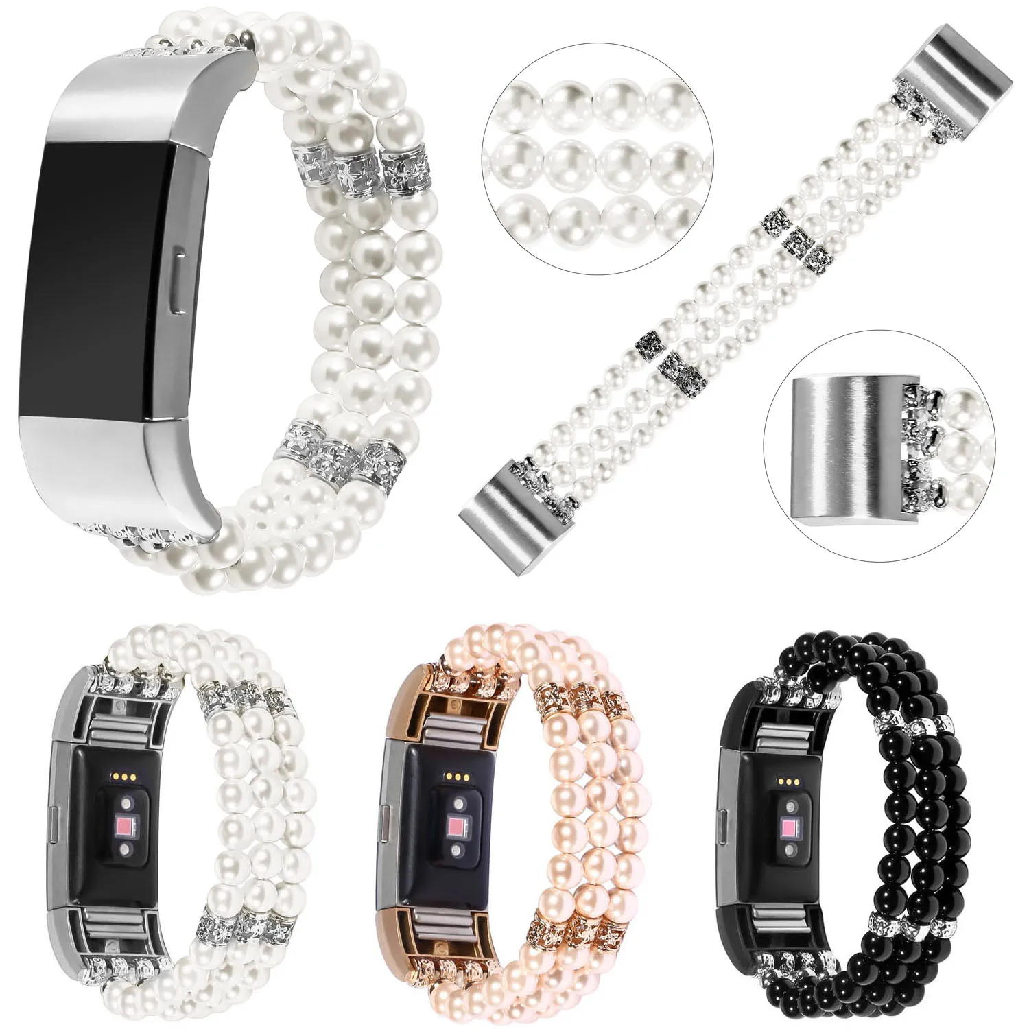 Для браслета Fitbit Charge 2 роскошный круглый перламутровый эластичный ремешок на