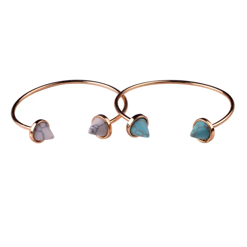 2016 New Gold Tone Trendy White Turquoise Triangle Faux Marbleized Stone Cuff Bangle Bracelet for Women Fashion Jewelry